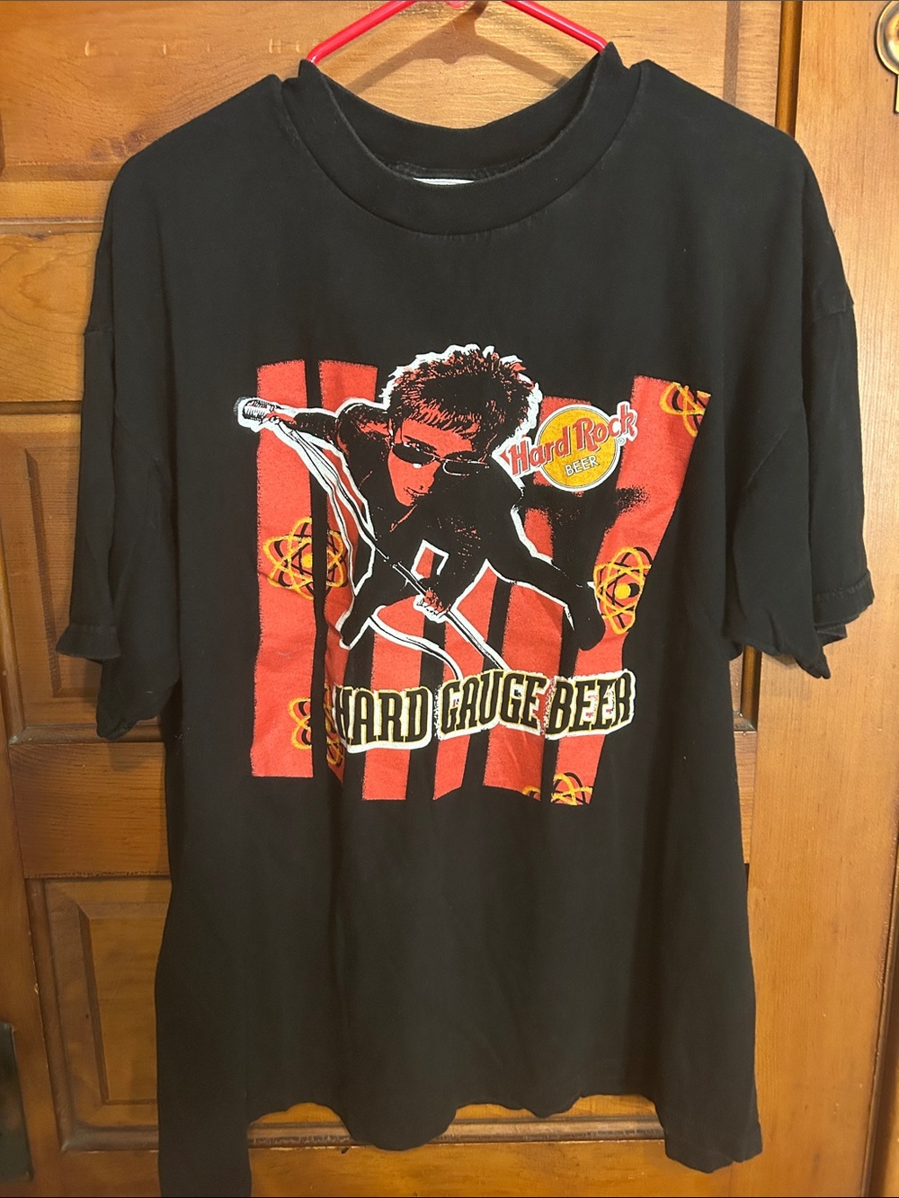 Hard Rock Cafe Black Tee with Red and Yellow 'Hard Gauge Beer' Graphic